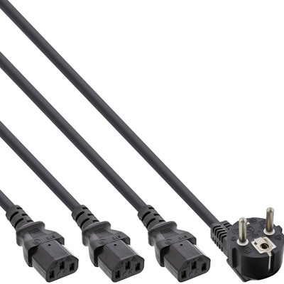 InLine® Netz-Y-Kabel, 1x Schutzkontaktstecker zu 3x Kaltgerätestecker, 1m (Produktbild 1)